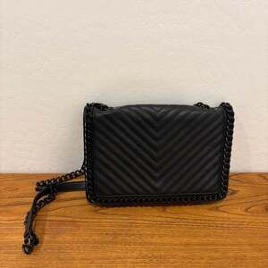ALDO Greenwald Black Chevron Quilted Crossbody Bag with Chain Border